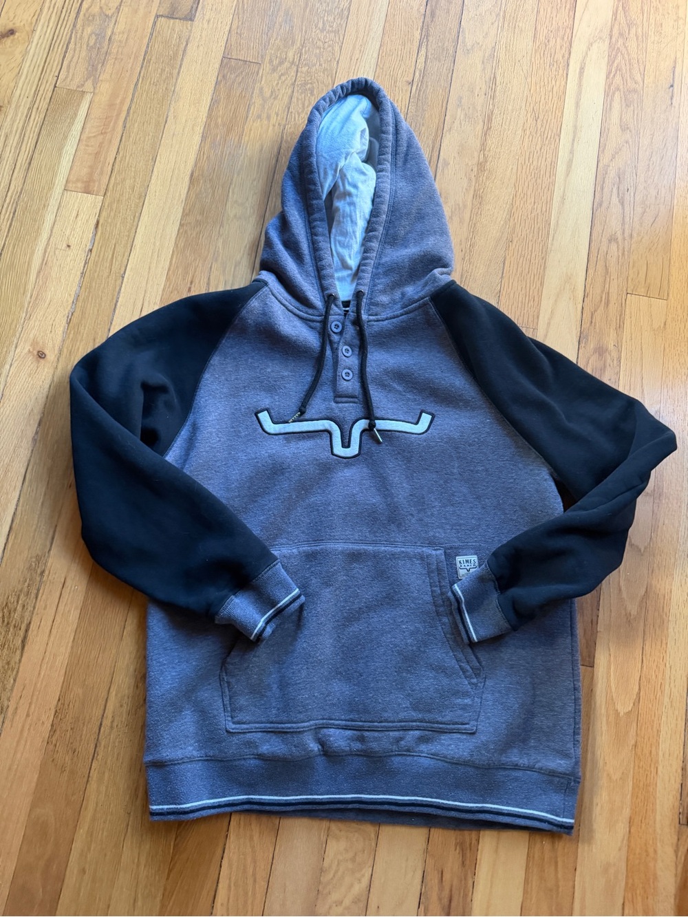 Kimes ranch gray and black Henley hoodie